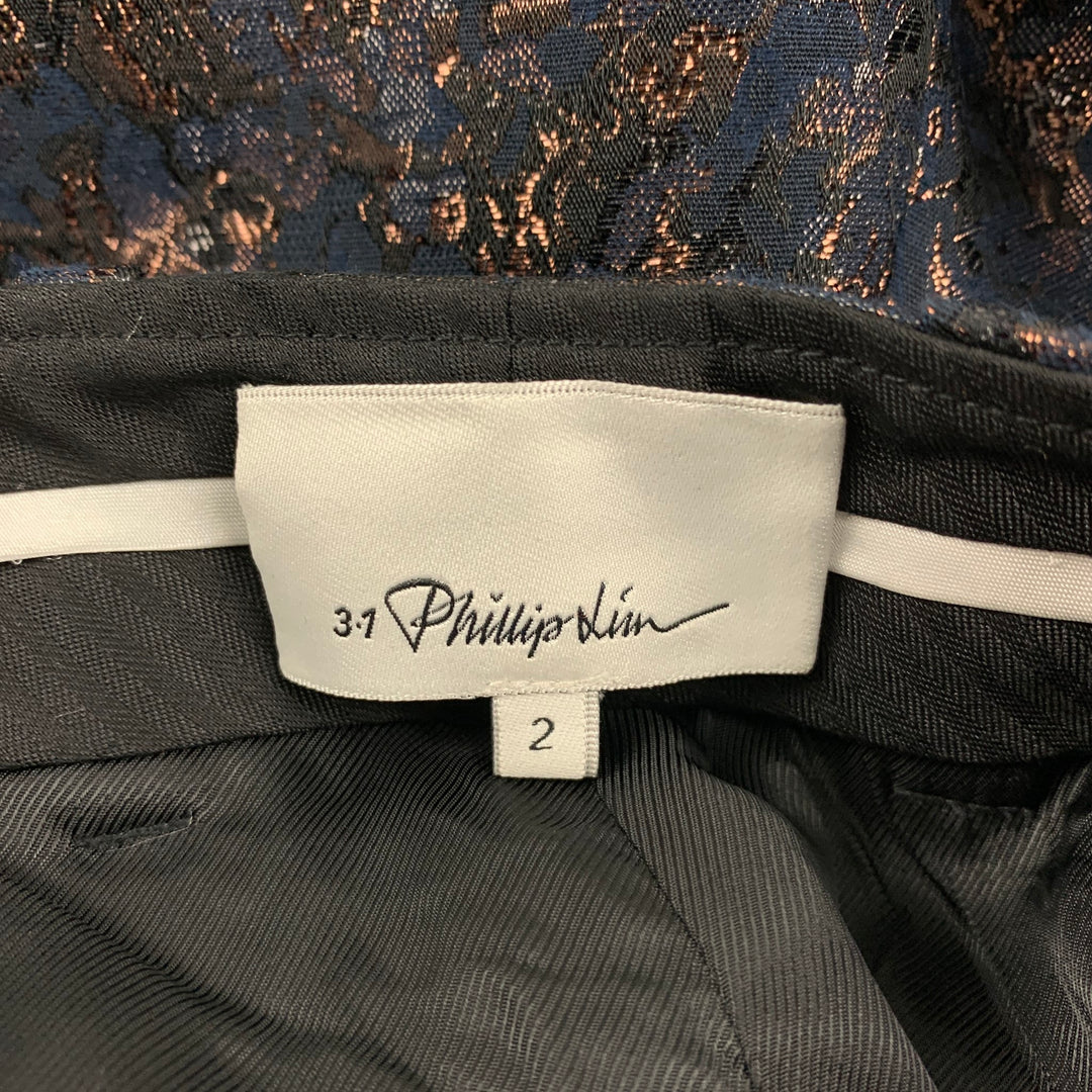 3.1 PHILLIP LIM Size 2 Navy & Copper Polyester / Cotton Metallic Dress Pants
