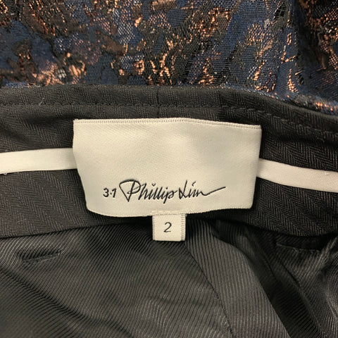 3.1 PHILLIP LIM Size 2 Navy & Copper Polyester / Cotton Metallic Dress Pants