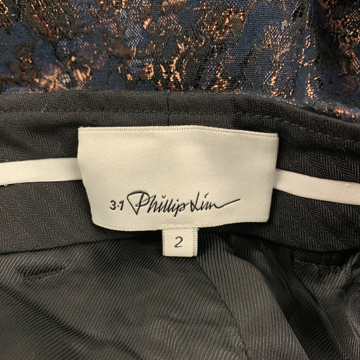 3.1 PHILLIP LIM Size 2 Navy & Copper Polyester / Cotton Metallic Dress Pants
