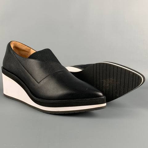 ISSEY MIYAKE x UN Size 8 Black & White Nylon Mixed Fabrics Platform Wrap Wedges