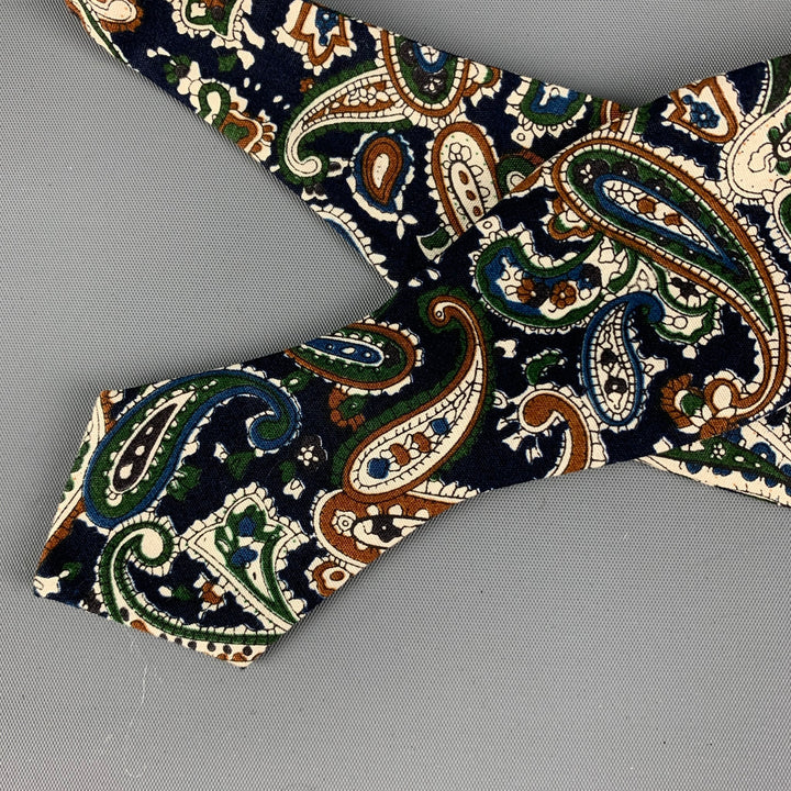 VINTAGE Navy Multi-Color Paisley Cotton Bow Tie