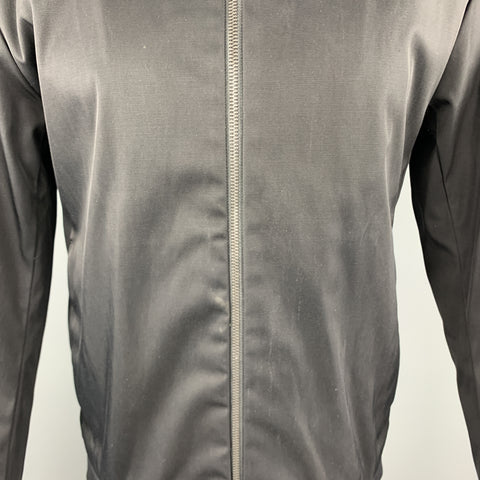 THEORY Size L Black Cotton Blend Twill High Collar Bomber Jacket