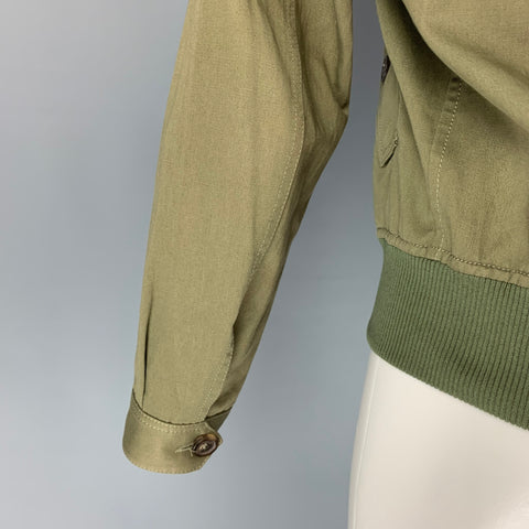 ROBERTO CAVALLI 2016 Size 36 Green Beaded Cotton Linen Zip Up Jacket