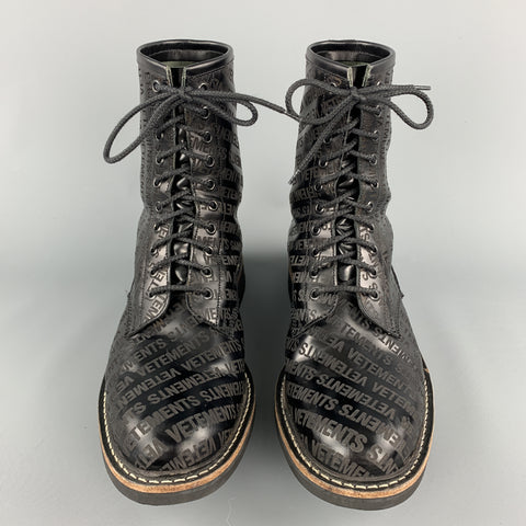 VETEMENTS Size 9 Black Logo Leather Lace Up Boots