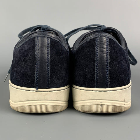 LANVIN Size 12 Navy & White Leather Lace Up Sneakers