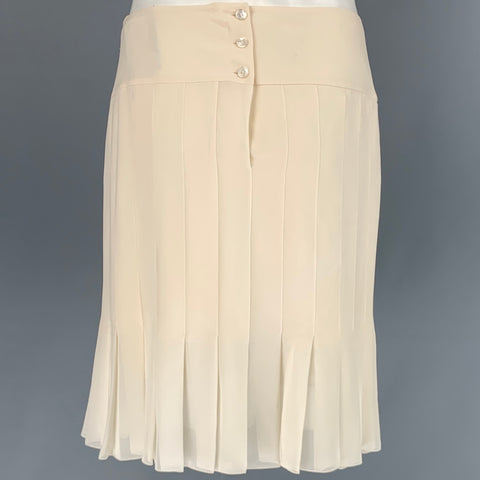 CHANEL Talla 8 Falda plisada de seda color crema