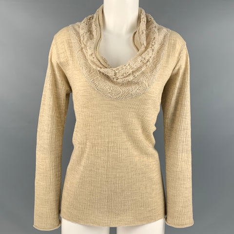 HEART HAAT Talla M Top casual con cuello vuelto de crochet de lana beige