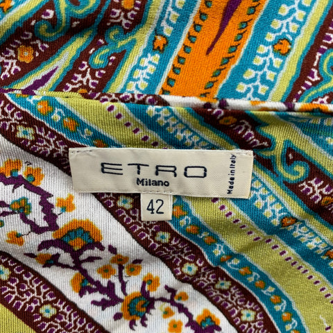 ETRO Taille 6 Turquoise Orange Viscose Paisley Haut décontracté froncé