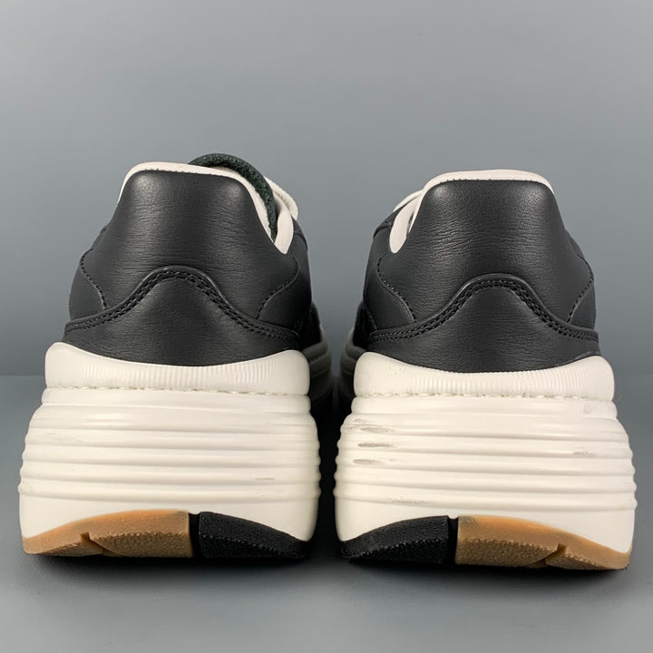 BOTTEGA VENETA Size 8 Charcoal White Leather Low Top Sneakers