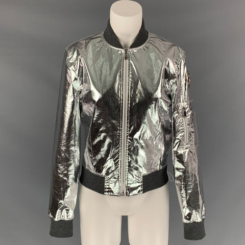 PACO RABANNE Size M Silver Cotton / Polyurethane Metallic Bomber Jacket