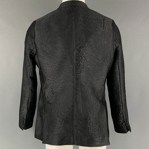 EMPORIO ARMANI Size 40 Black Grey Jacquard Polyester Blend Sport Coat