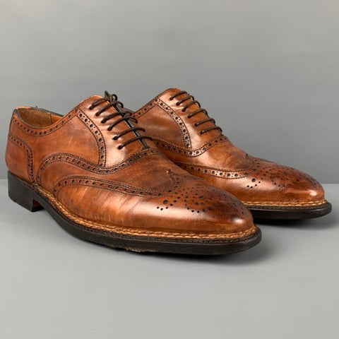 BONTONI Taille 10 Chaussures Libertino en cuir perforé beige à lacets