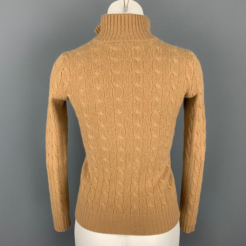 RALPH LAUREN Black Label Size XS Camel Cable Knit Cashmere Half Zip Sweater