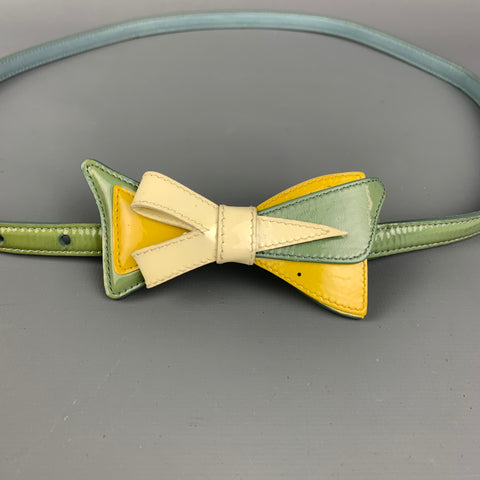 vintage PRADA Taille 34 Ceinture skinny en cuir verni vert et jaune