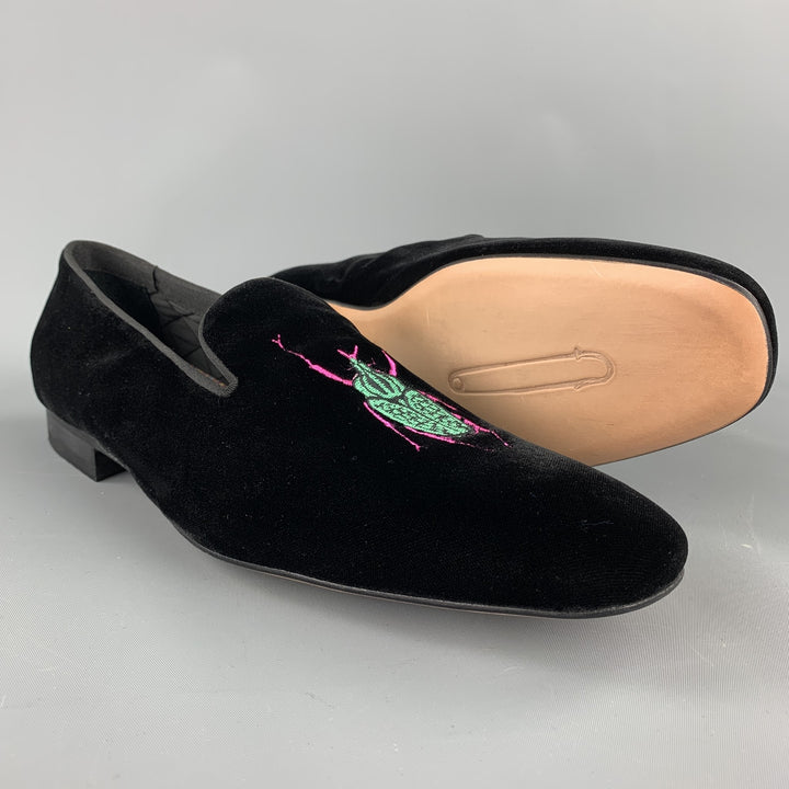 PAUL SMITH Size 9 Black Embroidery Velvet Slipper Loafers