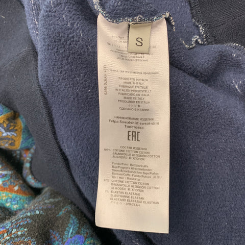 ETRO Size S Navy Black Paisley Cotton Hooded Sweatshirt