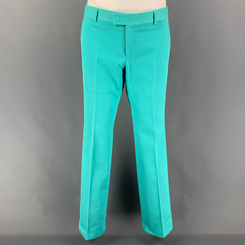 GUCCI Size 38 Teal Textured Cotton Notch Lapel Suit