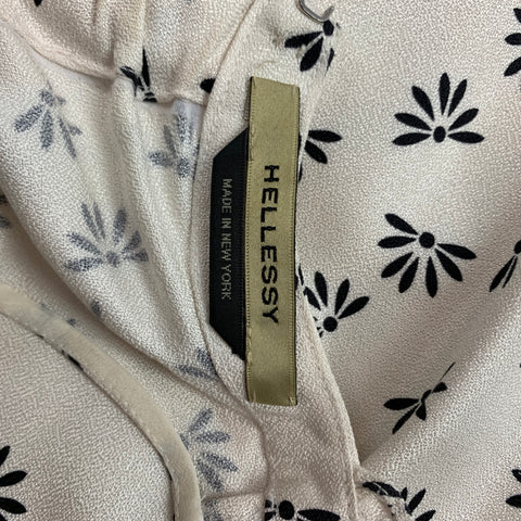 HELLESSY Size 2 Cream & Black Crepe Floral Silk Sleeveless Blouse