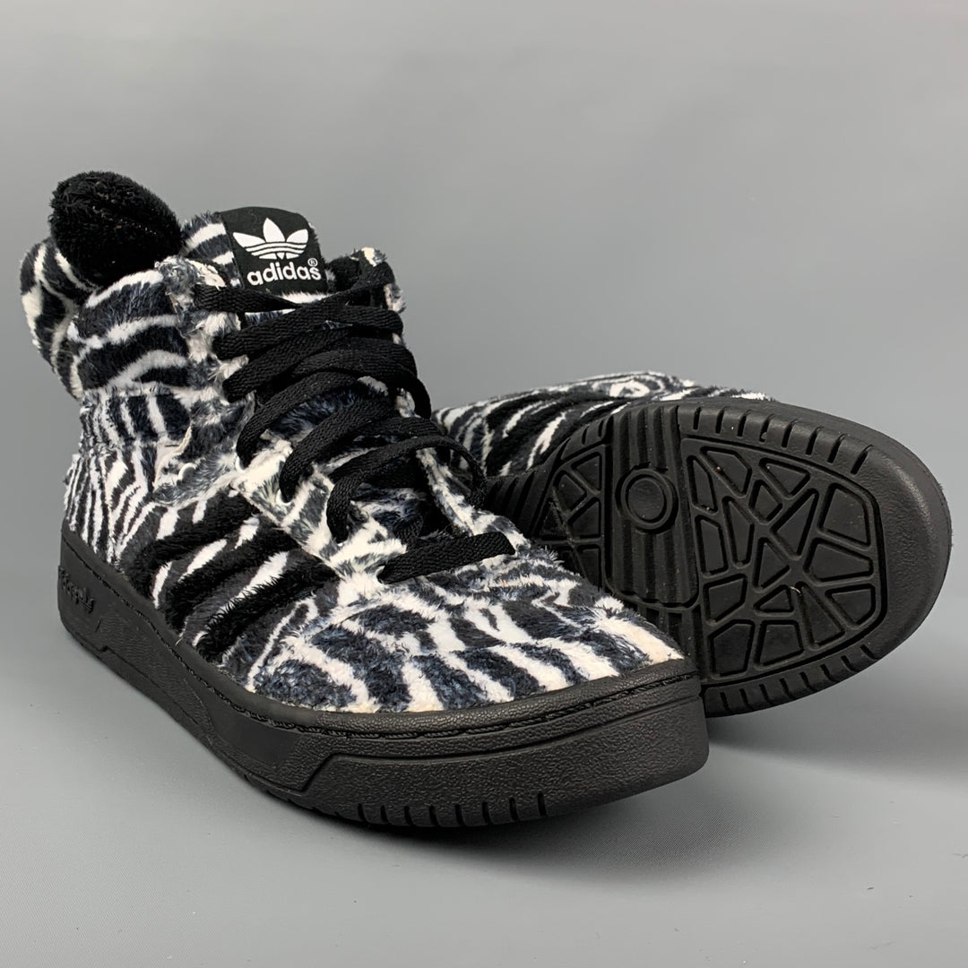 JEREMY SCOTT x ADIDAS Size 9 Black White Zebra High Top Sneakers Sui Generis Designer Consignment JEREMY SCOTT x ADIDAS Size 9 Black White Zebra High Top Sneakers Sui Generis Designer Consignment
