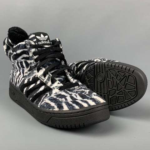JEREMY SCOTT x ADIDAS Size 9 Black White Zebra High Top Sneakers