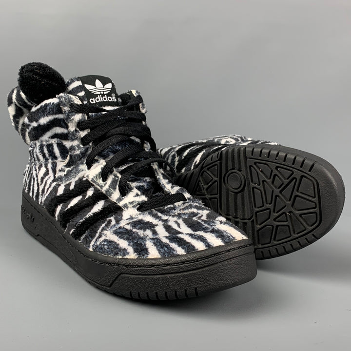 JEREMY SCOTT x ADIDAS Size 9 Black White Zebra High Top Sneakers