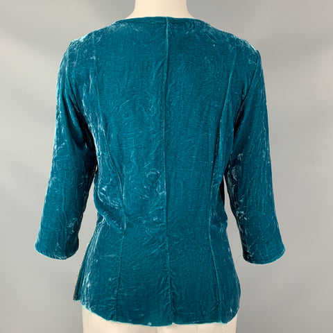 HAZEL BROWN Size 2 Blue Silk & Velvet 3/4 Sleeve Blouse