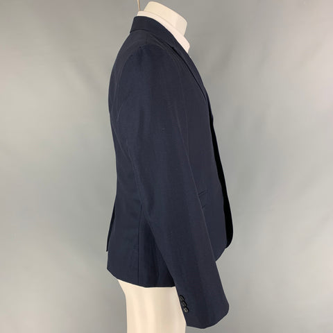 CARVEN Talla 40 Abrigo deportivo con solapa de pico de lino y lana texturizada azul marino