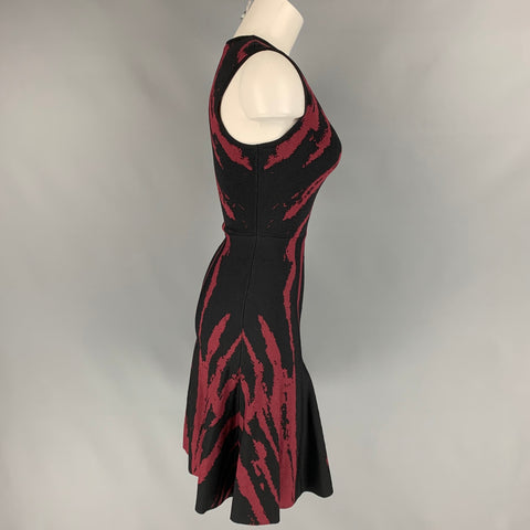 OHNE TITEL Size XS Black & Burgundy Marbled Rayon Sleevless Peplum Dress