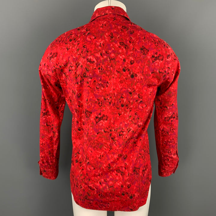 AGNES B. Size S Red Print Cotton Button Up Long Sleeve Shirt
