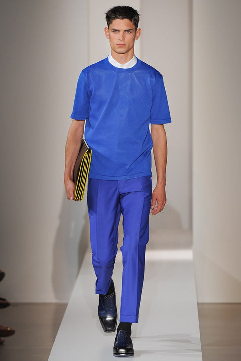 JIL SANDER Spring 2013 Size S Royal Blue Crew-Neck Short Sleeve Shirt