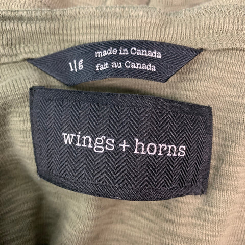 WINGS + HORNS Size L Olive Textured Cotton Henley T-shirt