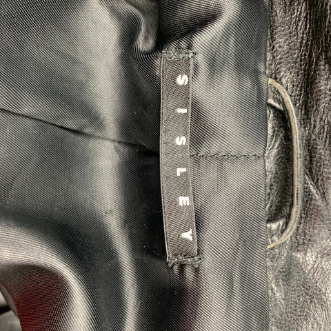 SISLEY Size 38 Black Leather Zip Up Jacket