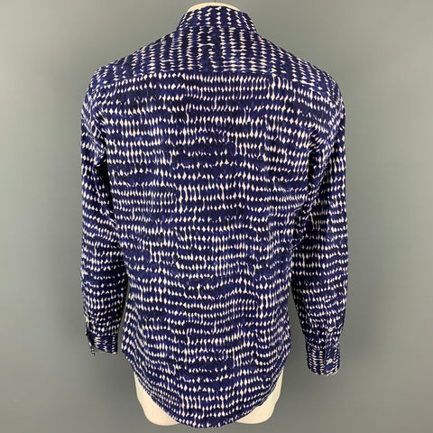 MARNI Size XL Navy & White Print Cotton Button Up Long Sleeve Shirt