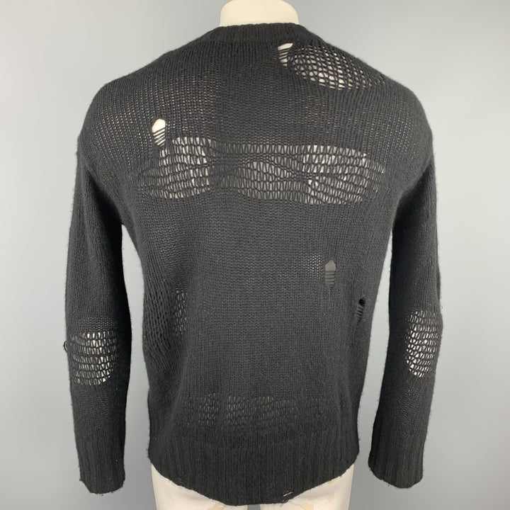 R13 Size XS Black Knitted Cashmere Distressed Creeper Sweater