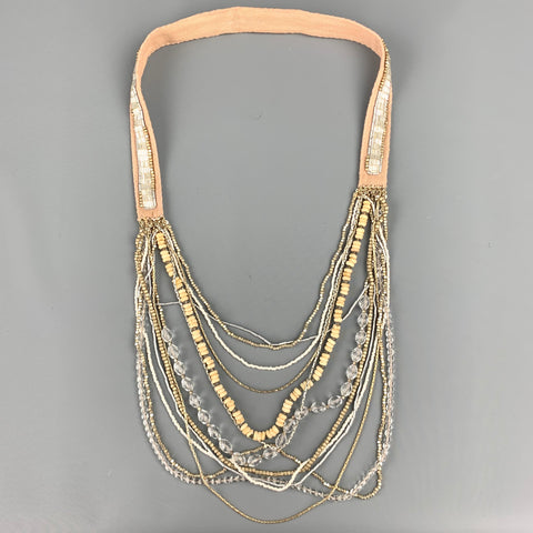 Collier superposé de ruban de coton perlé beige VINTAGE