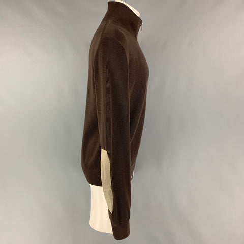 MAISON MARGIELA Size L Brown Ribbed Cotton Zip Up Cardigan