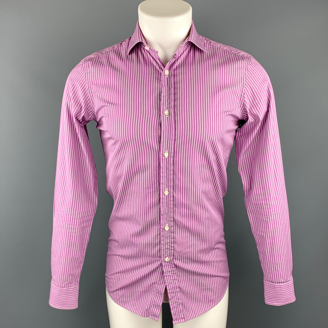RALPH LAUREN Black Label Taille XS Chemise à manches longues boutonnée en coton à rayures violettes