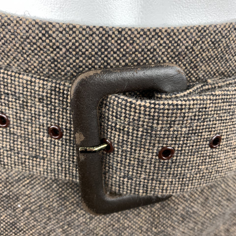 ESCADA Taille 8 Jupe ceinturée en tweed mélangé de laine vierge taupe et marron