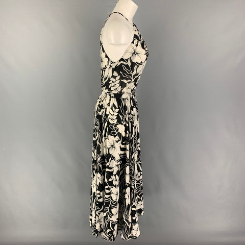 POLO by RALPH LAUREN Size 6 Black White Viscose Floral Spaghetti Straps Dress