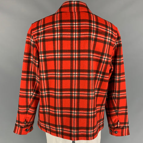 TODD SNYDER Size XXL Red & Black Plaid Wool Patch Pockets Jacket