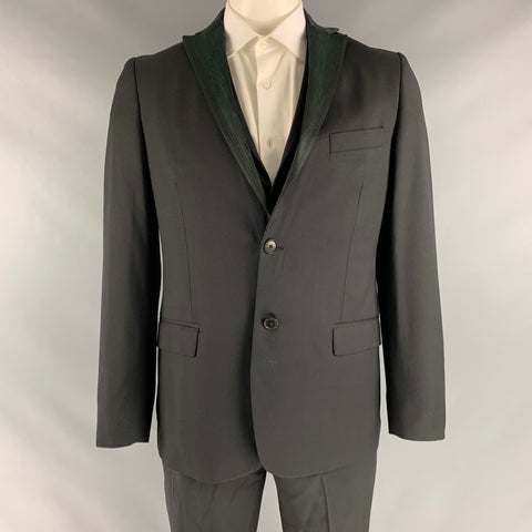 ROMEO GIGLI Taille 42 Costume à revers cranté en laine unie vert noir