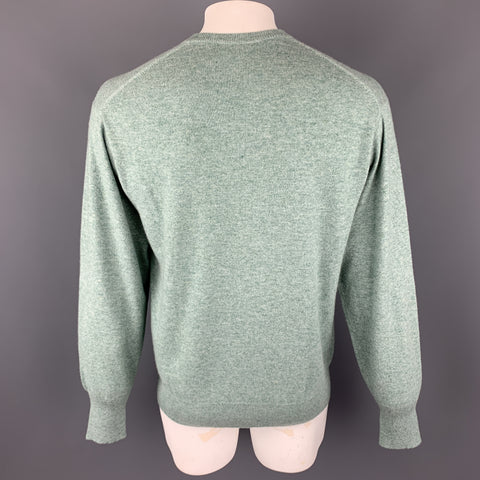 N. PEAL Size L Pistachio Knitted Cashmere V-Neck Pullover Sweater
