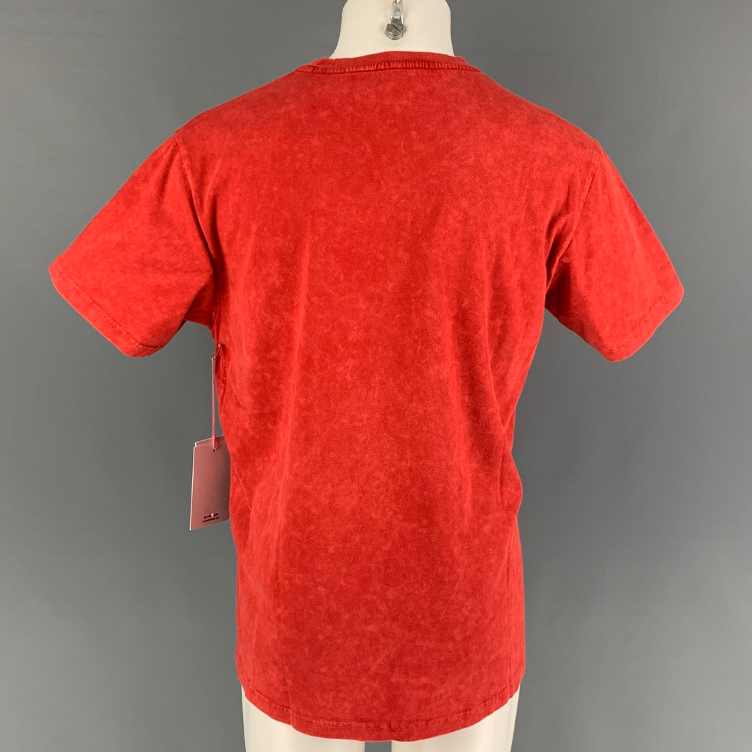 ROCHAMBEAU Size XS Red Marbled Logo Cotton T-shirt