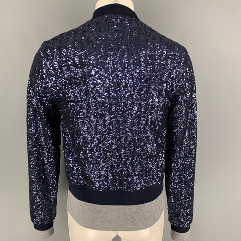 DOLCE & GABBANA Size 38 Navy Grey Sequined Polyester Buttoned Cardigan