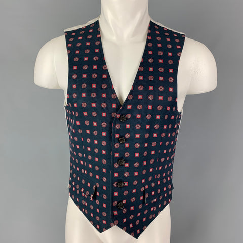 BLACK FLEECE Size 36 Navy Red Cotton Viscose Buttoned Vest