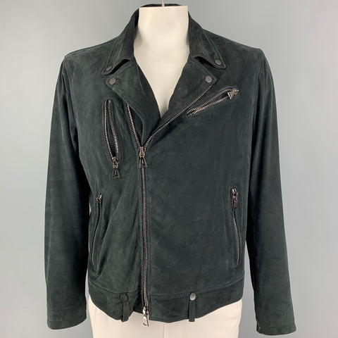 JOHN VARVATOS Size 44 Black Suede Motorcycle Jacket