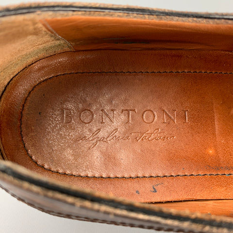 BONTONI Size 10 Brown Burnished Perforated Leather Wingtip Lace Up Shoes