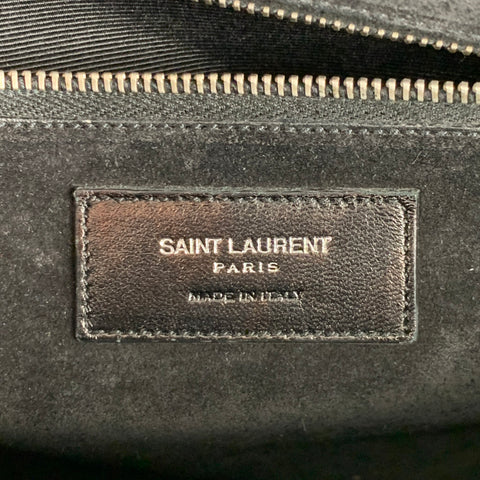 SAINT LAURENT Black Embossed Alligator Tote Handbag