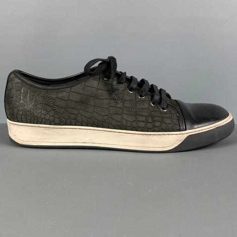 LANVIN Size 11 Black Textured Lace Sneakers