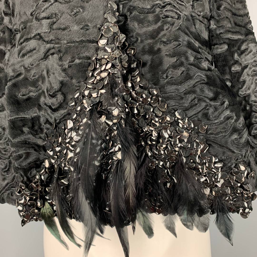 J.MENDEL One Size Black Feathers Fur Capelet